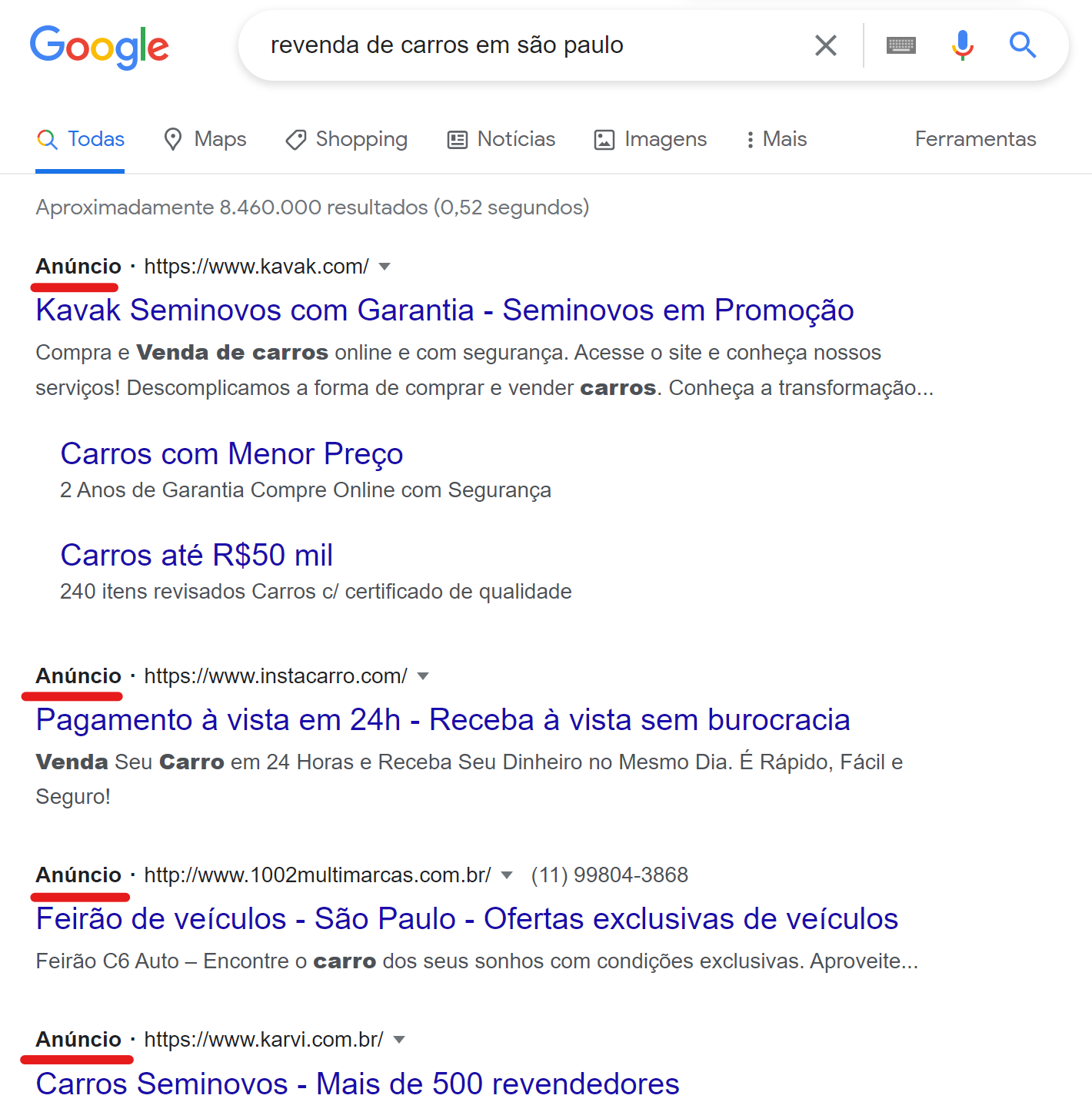 o que são palavras-chave - exemplo anúncio