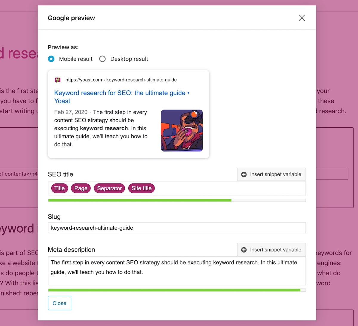 Google preview no Yoast SEO