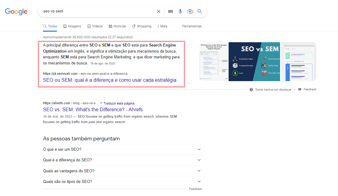 print de um snippet do semrush