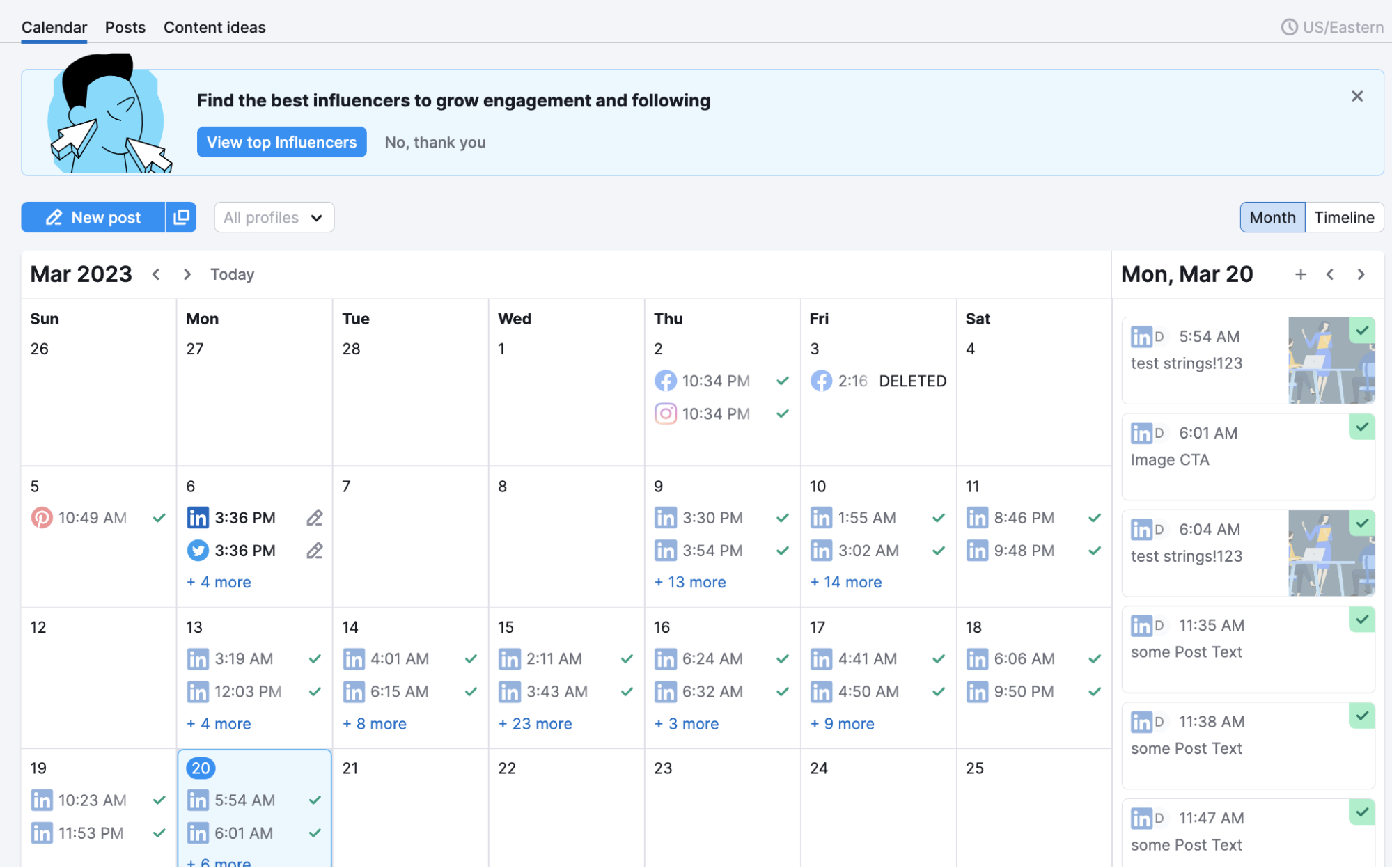 Calendário de Publicação na Ferramenta Social Poster da Semrush