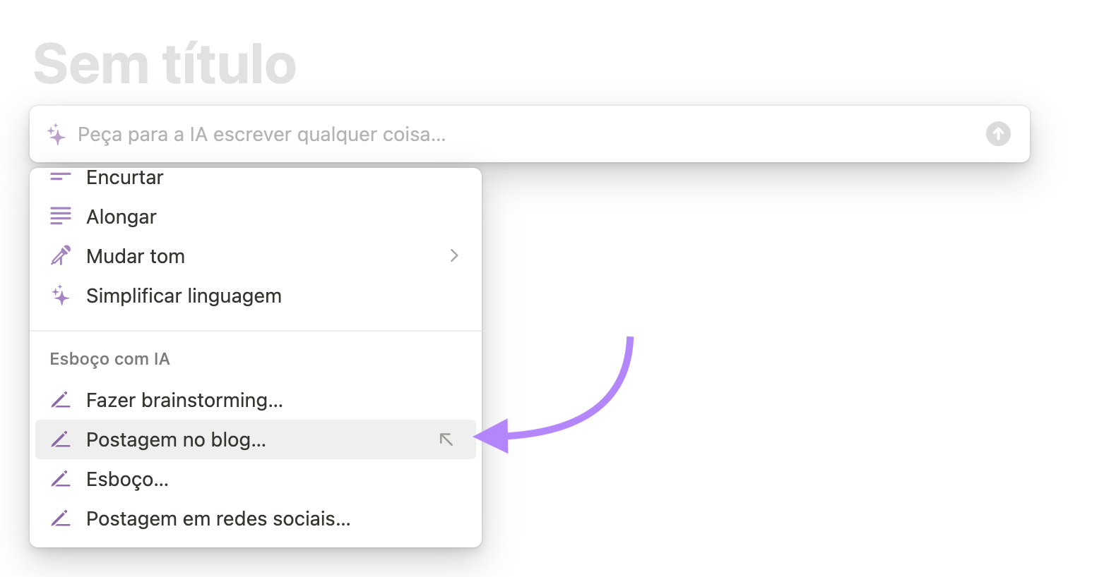 Notion AI's prompt bar with various suggested prompts.
