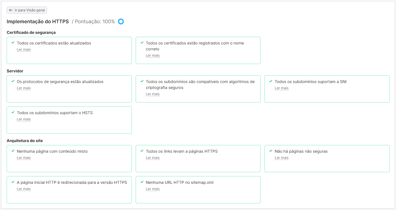 screenshot da análise de HTTPs da auditoria da ferramenta SEMrush