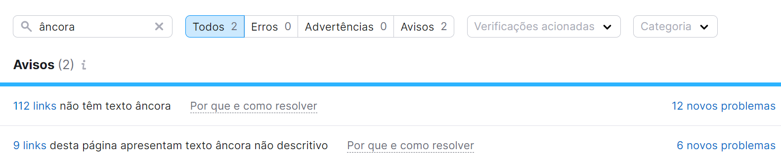 problemas de texto âncora