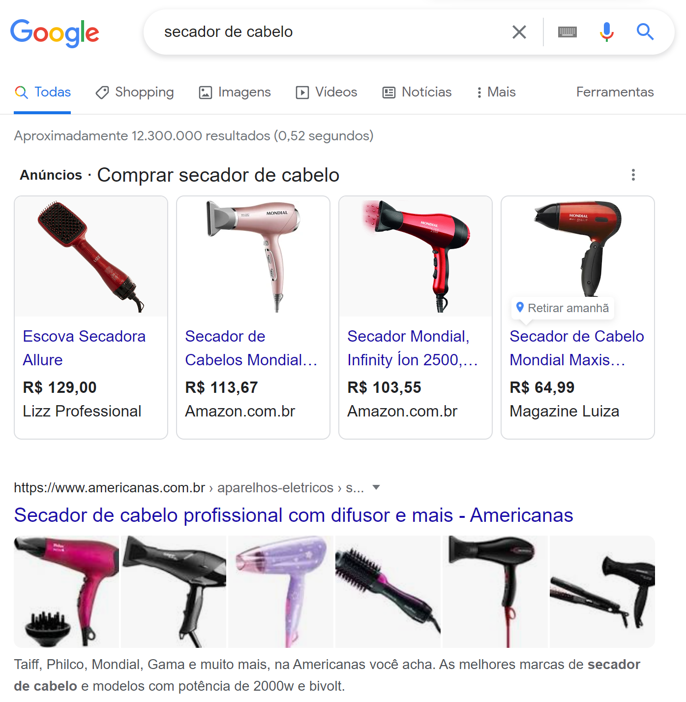 SERP features - shopping