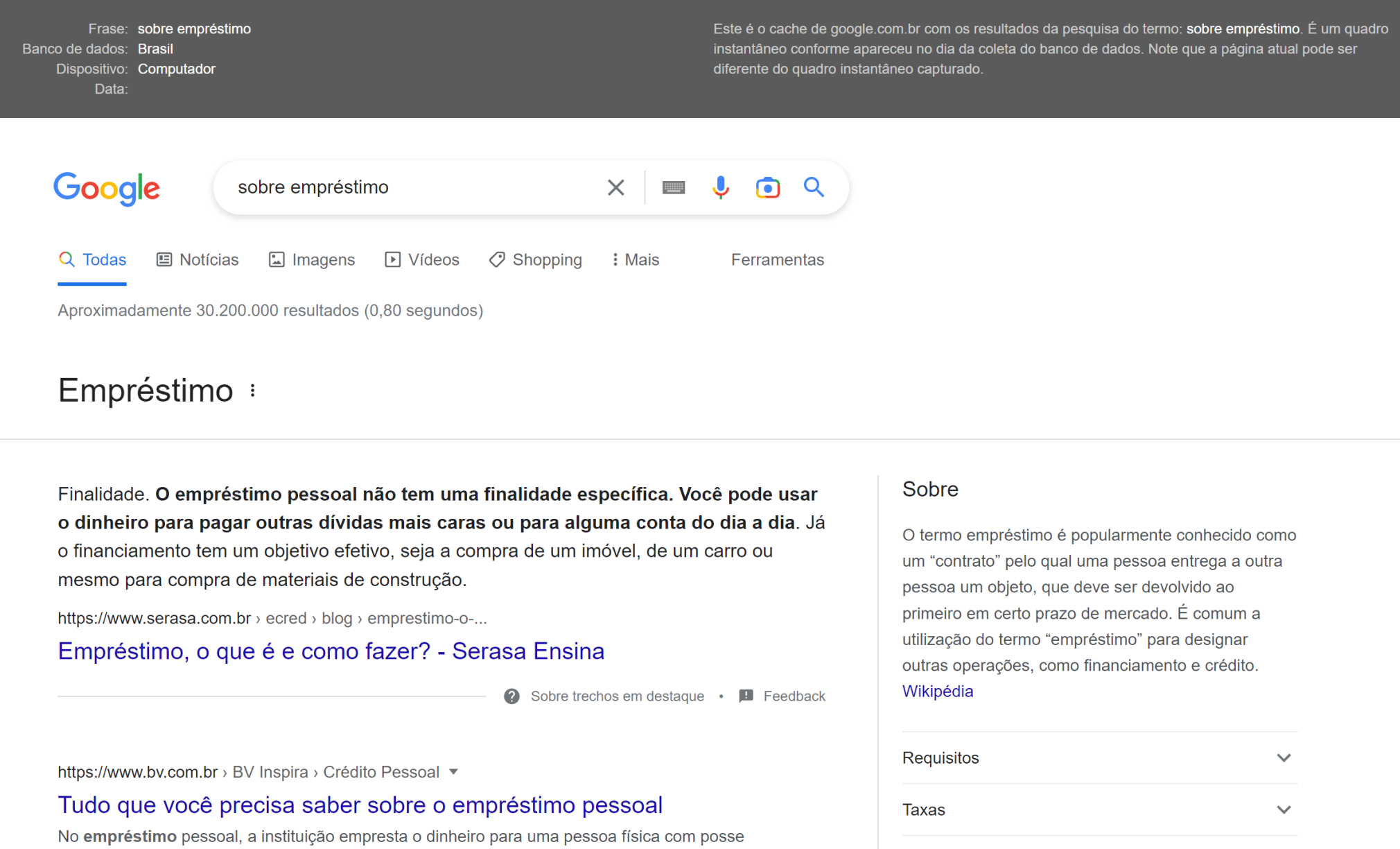 visualização da serp a partir da semrush