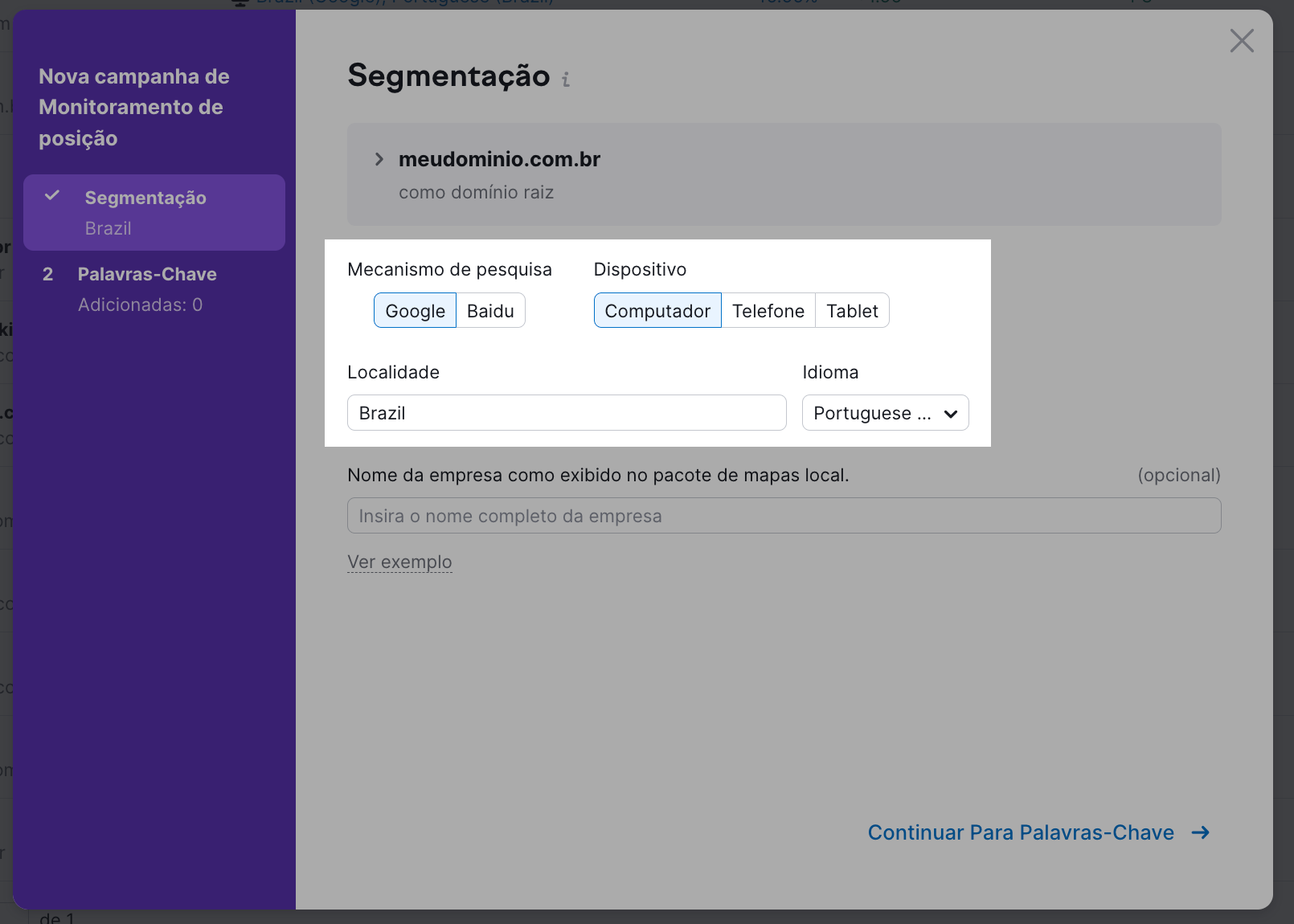 página 1 configuração do monitoramento de posição