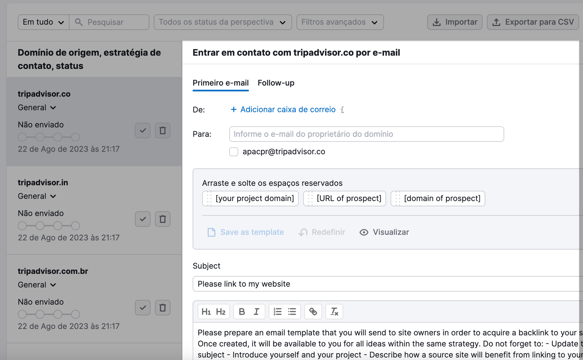 template e-mail backlink contato