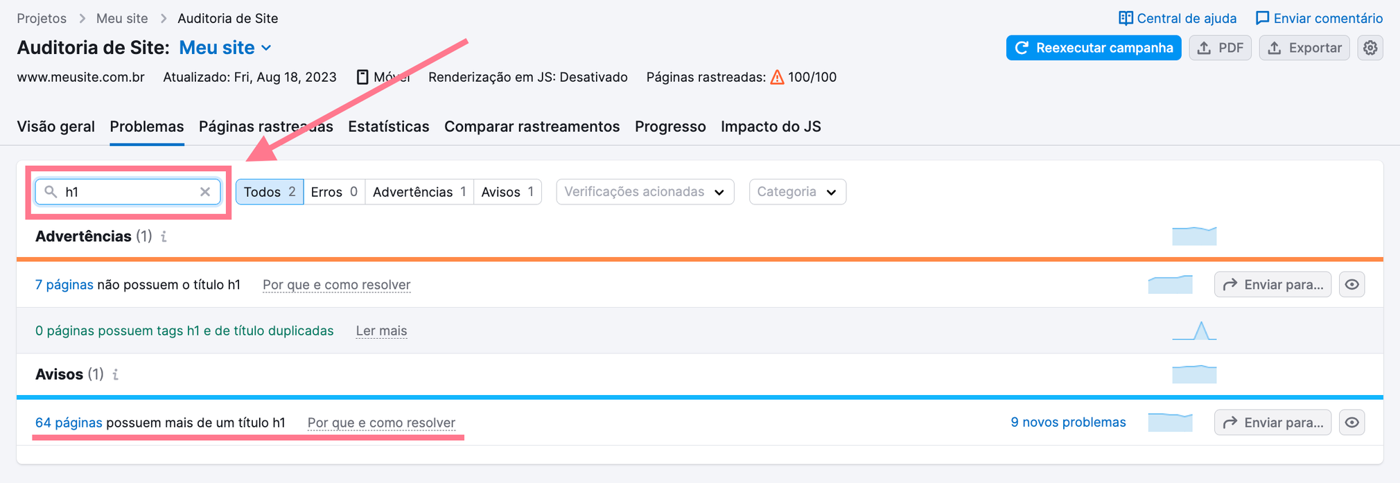 erros de tags h1