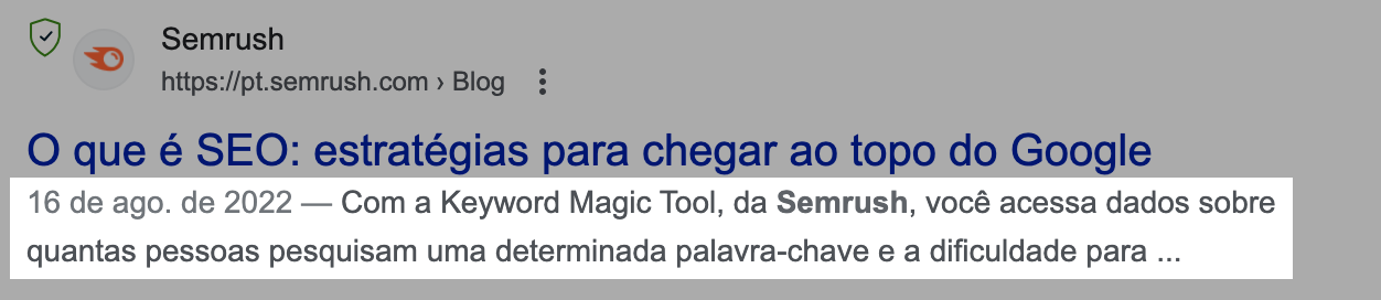 Descrição em um resultado de pesquisa