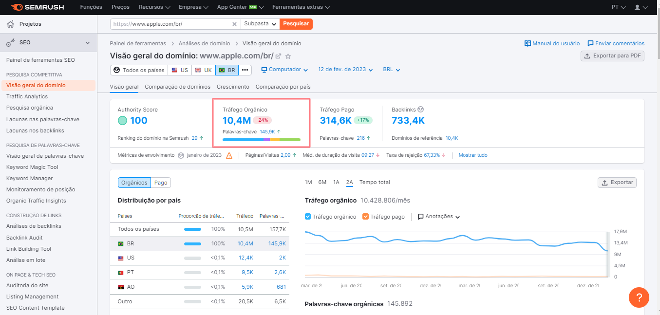 priint da ferramenta semrush