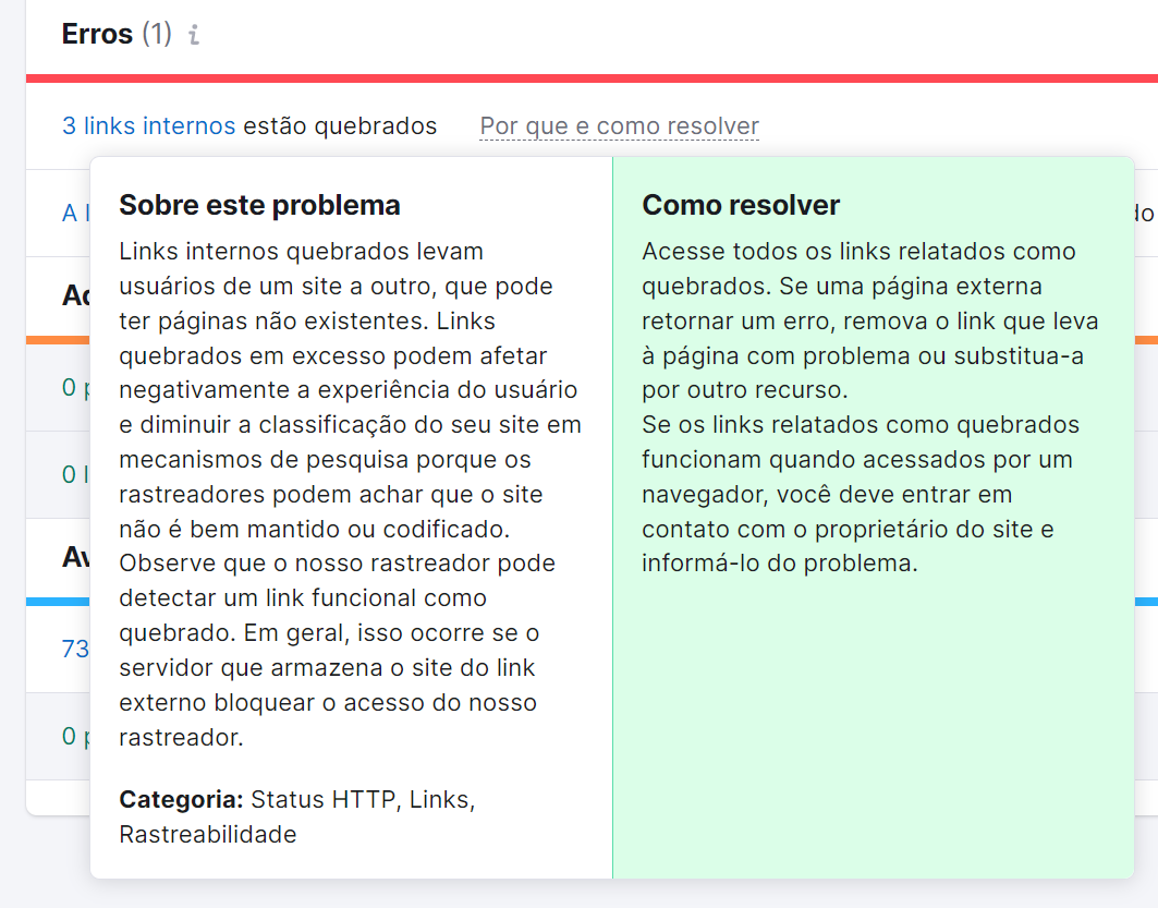 explicação no botão por que e como resolver