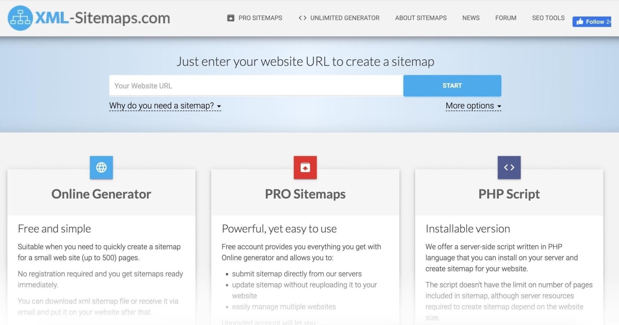 página inicial XML Sitemaps.com