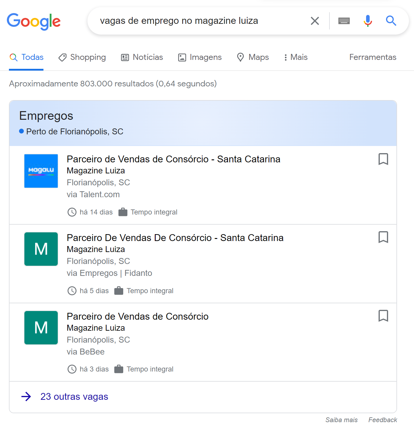 SERP features - lista de empregos