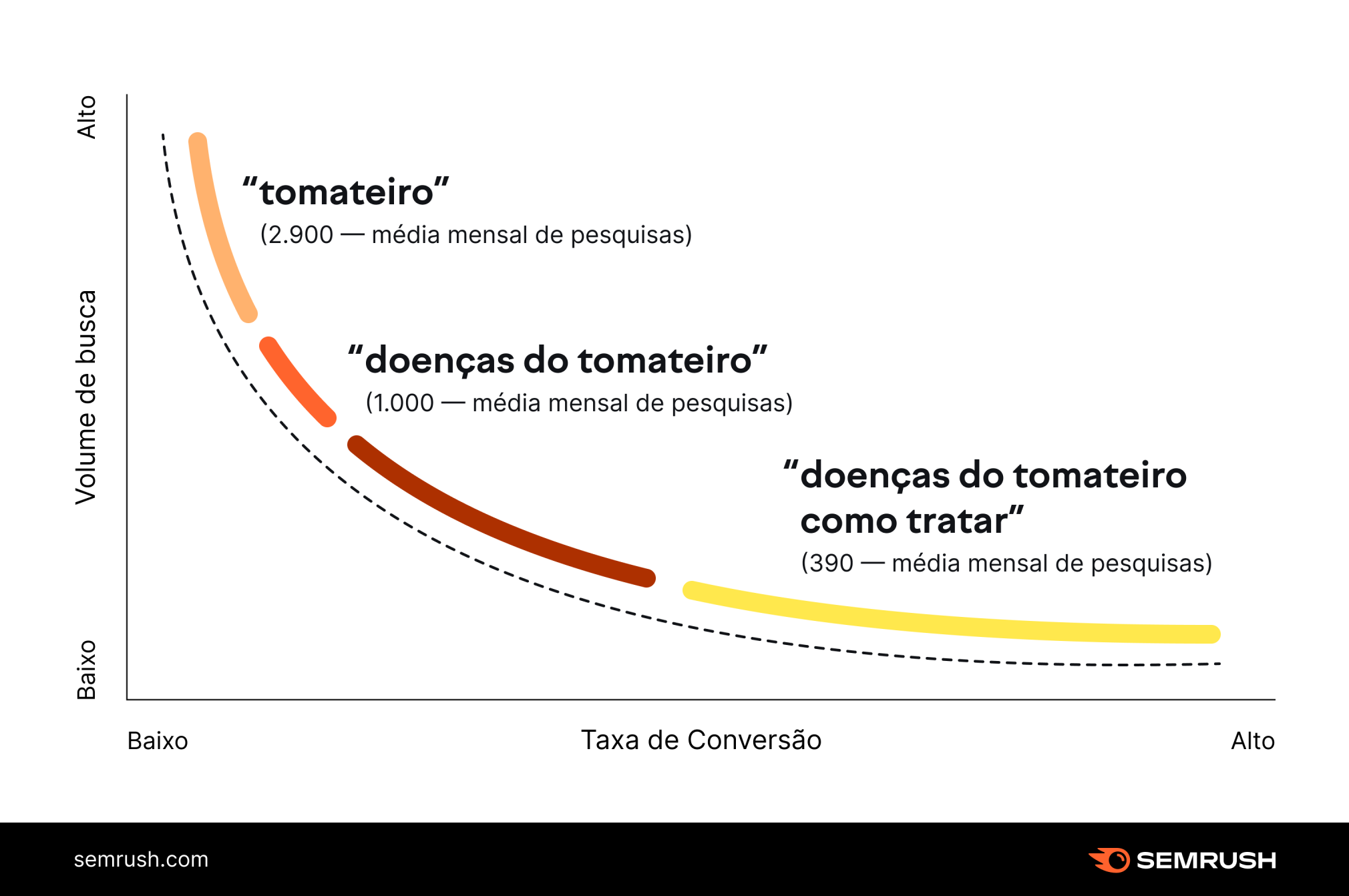 infográfico palavras-chave de cauda longa