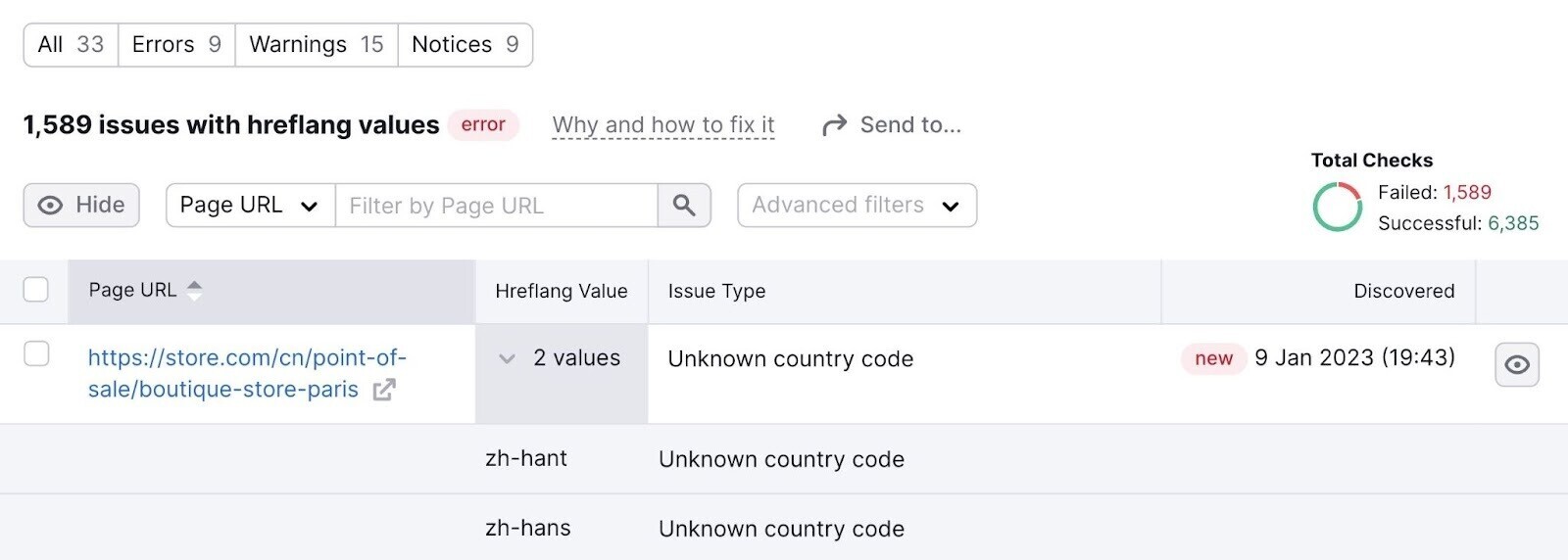 hreflang warning triggers