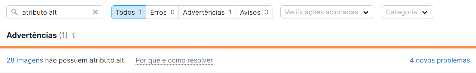texto âncora - advertências na ferramenta auditoria de site