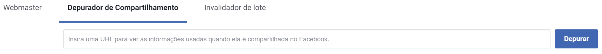 abrindo o depurador de compartilhamento do facebook