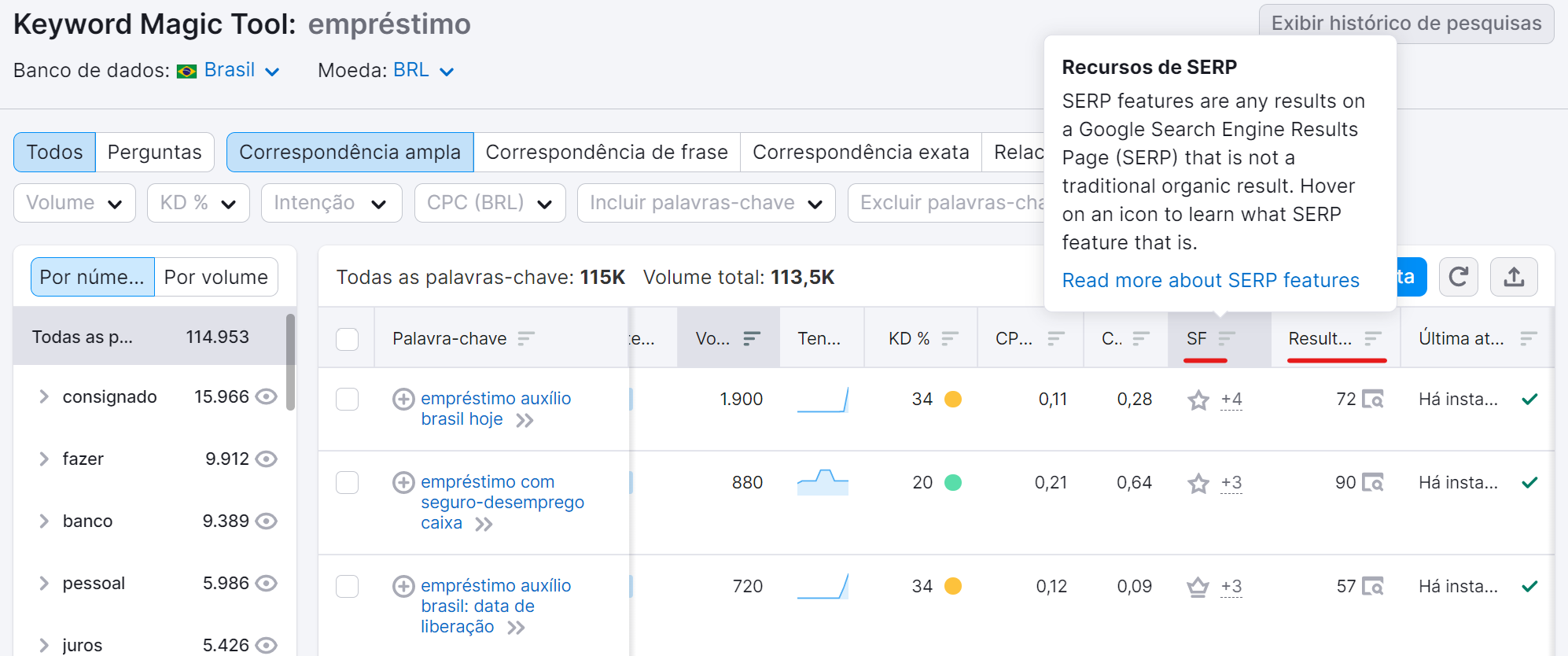recursos da serp na ferramenta