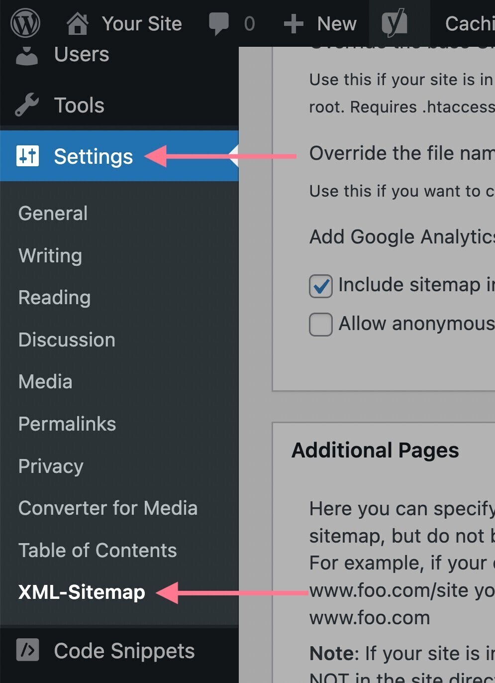 xml sitemap configurações