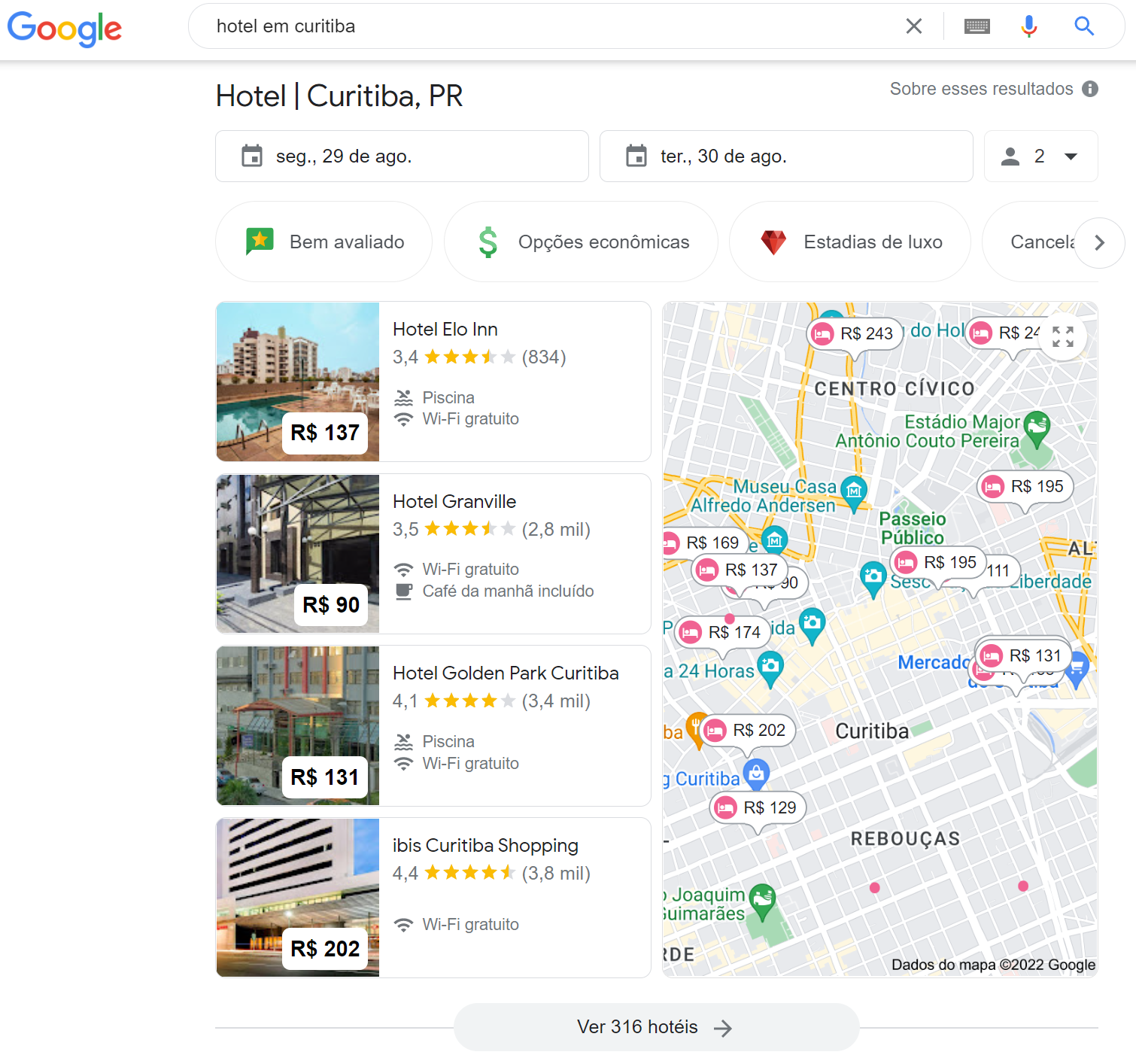 SERP features - pacote de hoteis