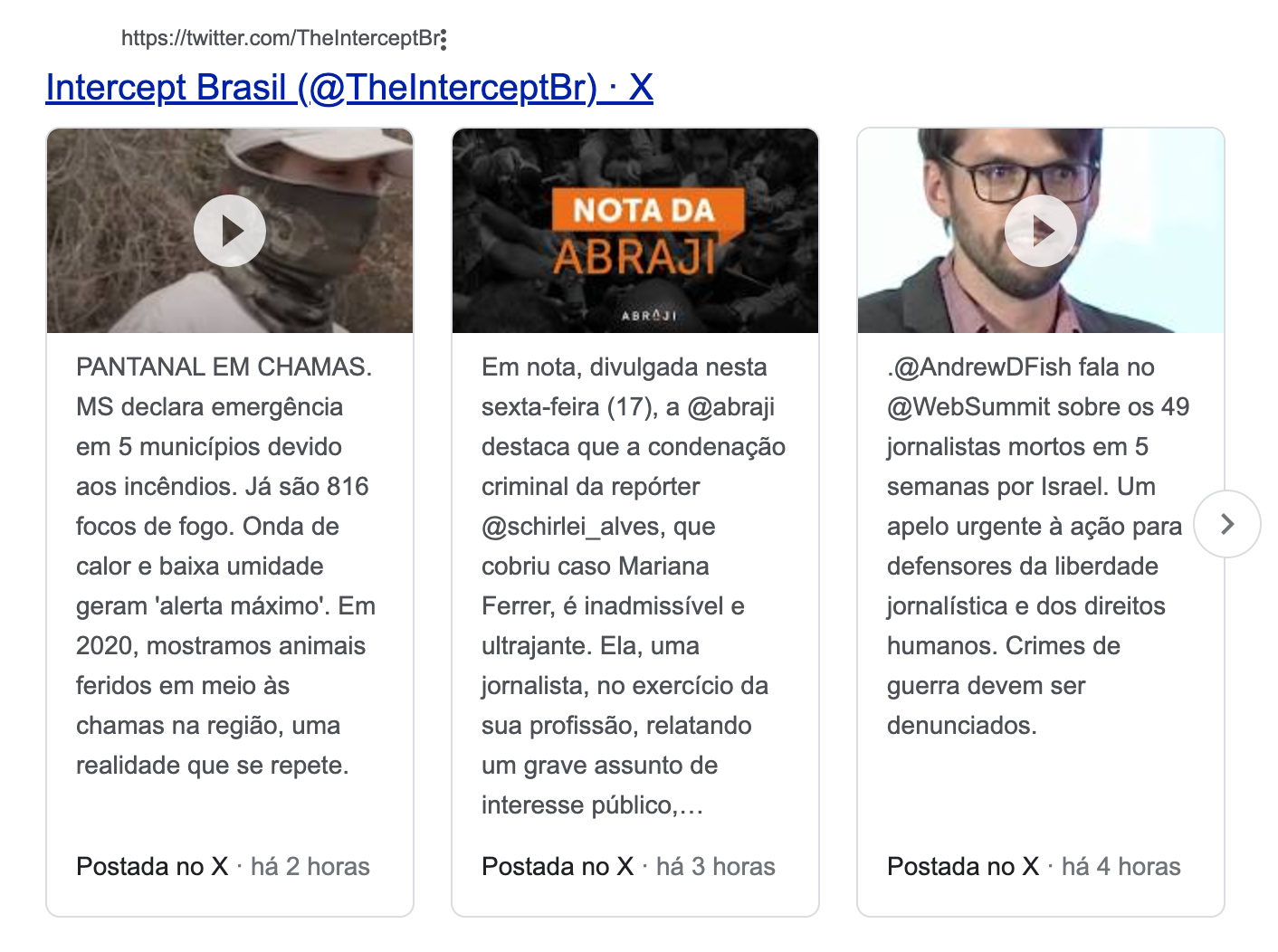 Recurso de SERP do X para The Intercept Brasil