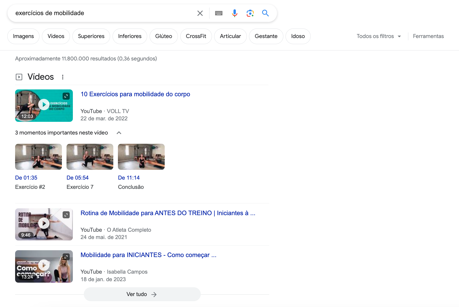 Recurso de SERP para resultados em vídeo
