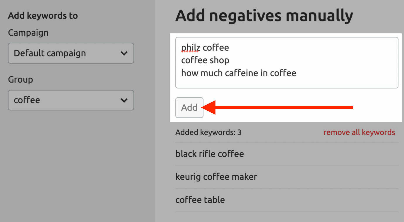 search engine marketing - palavras-chave negativas PPC Keyword Tool