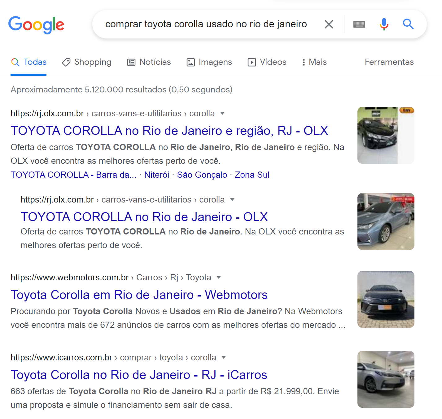 o que são palavras-chave - exemplo anúncios para busca específica