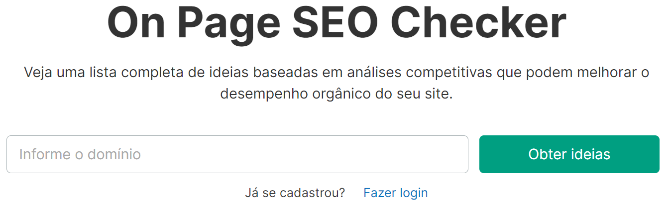 tela inicial ferramenta on page seo checker