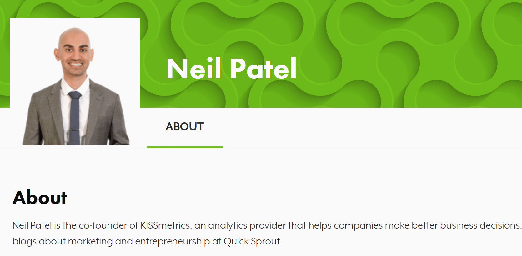 exemplo de biografia do autor Neil Patel