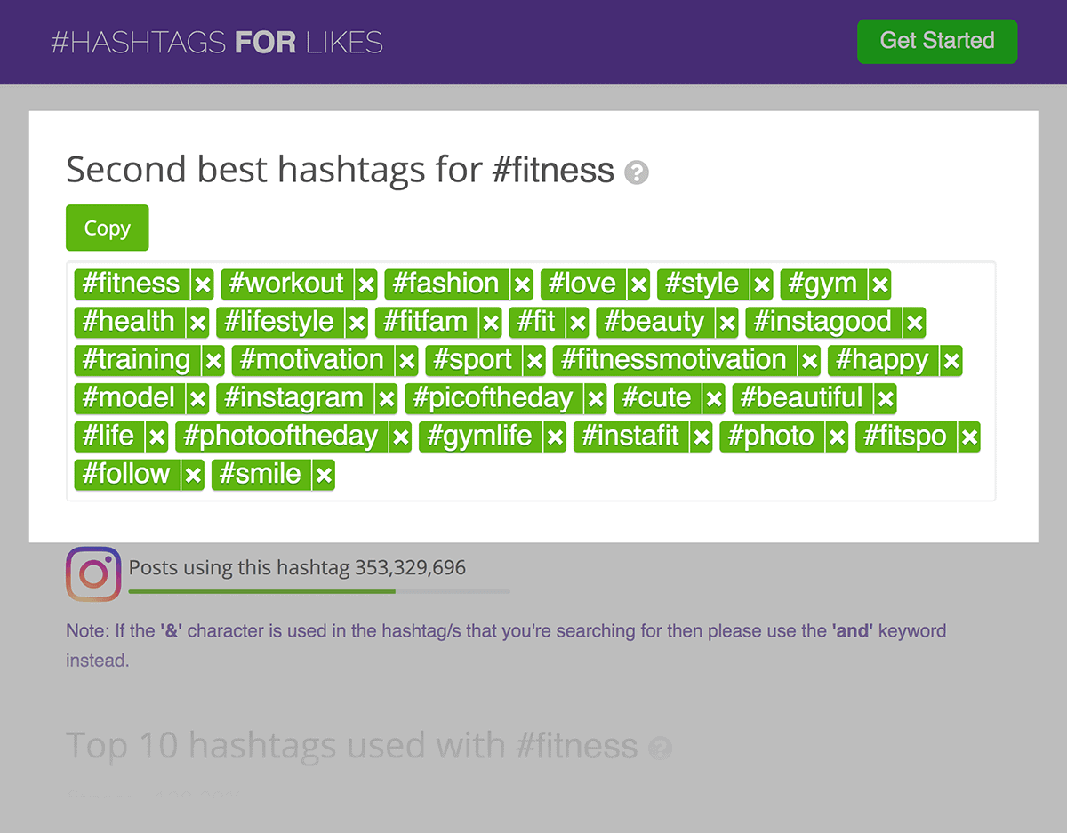 Ferramenta "Hashtagas for likes"