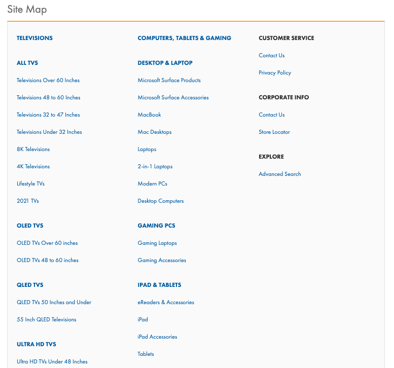 exemplo de mapa do site HTML