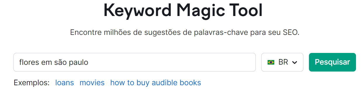 pesquisa na ferramente keyword magic tool