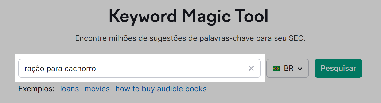 tela inicial da ferramenta keyword magic tool para pesquisa de palavras-chave