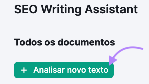 “Analisar novo texto" na ferramenta Writing Assistant da Semrush