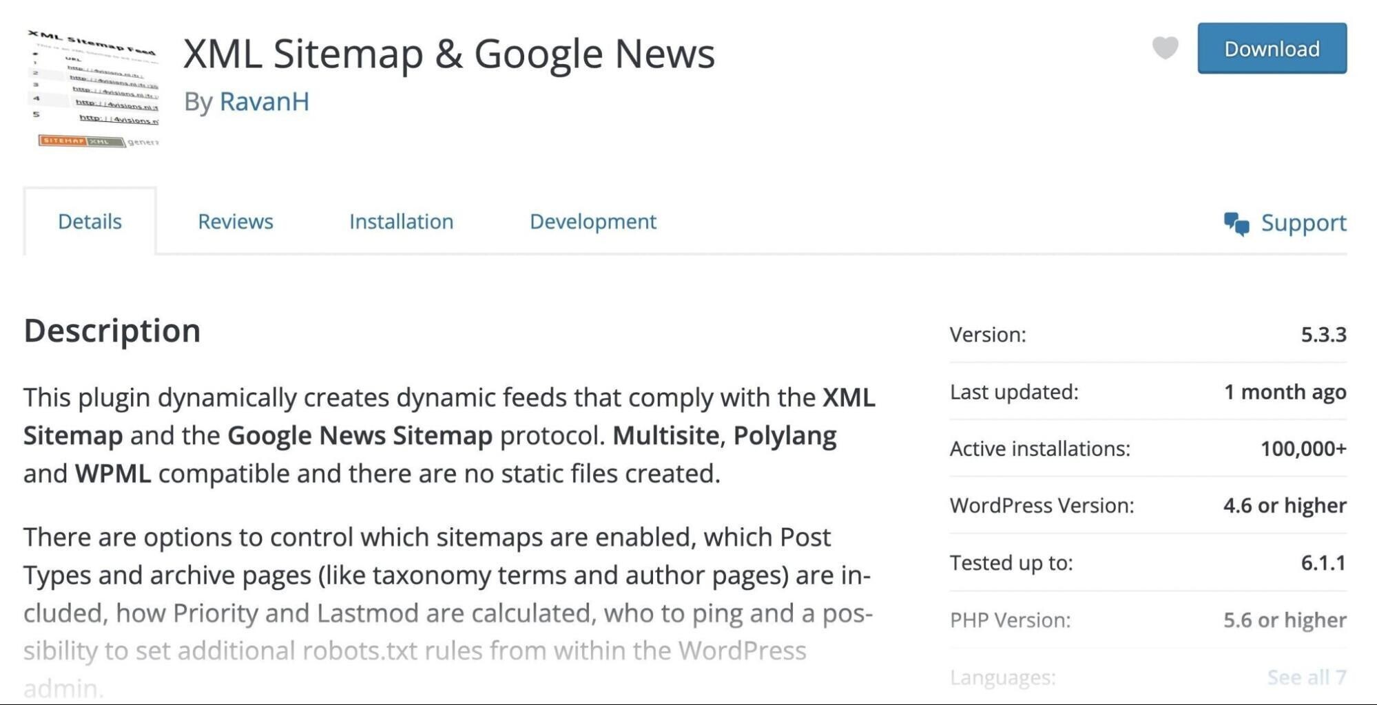 sitemap xml e informações do plugin do Google News
