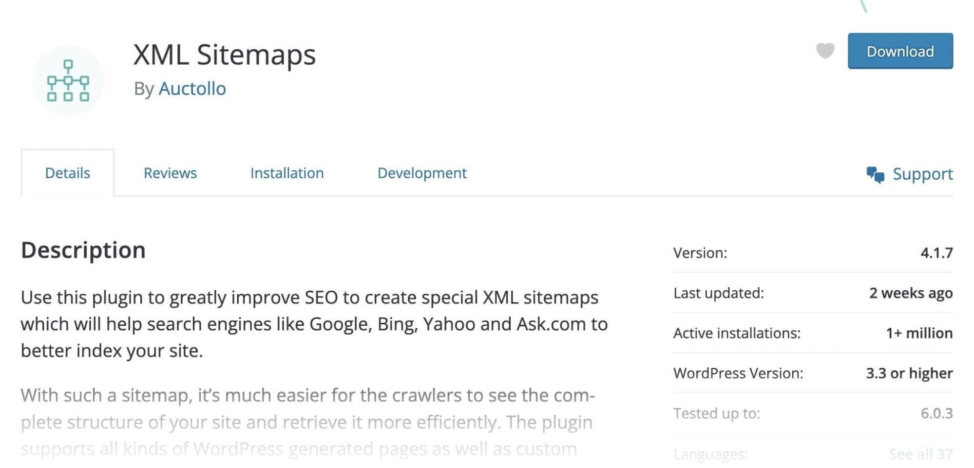 informação sobre o plugin xml sitemaps