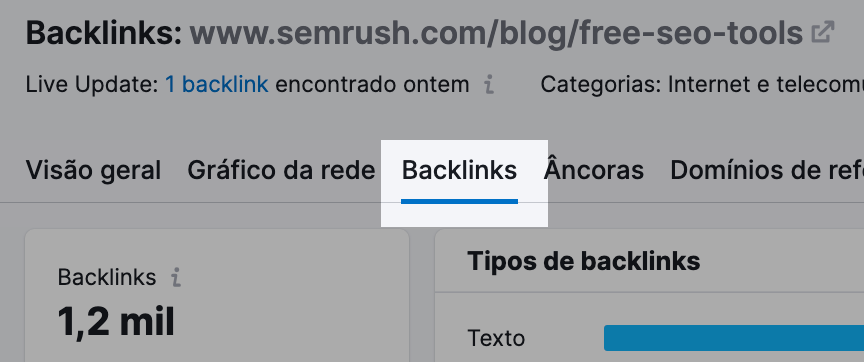 navegação blog - análise de backlinks