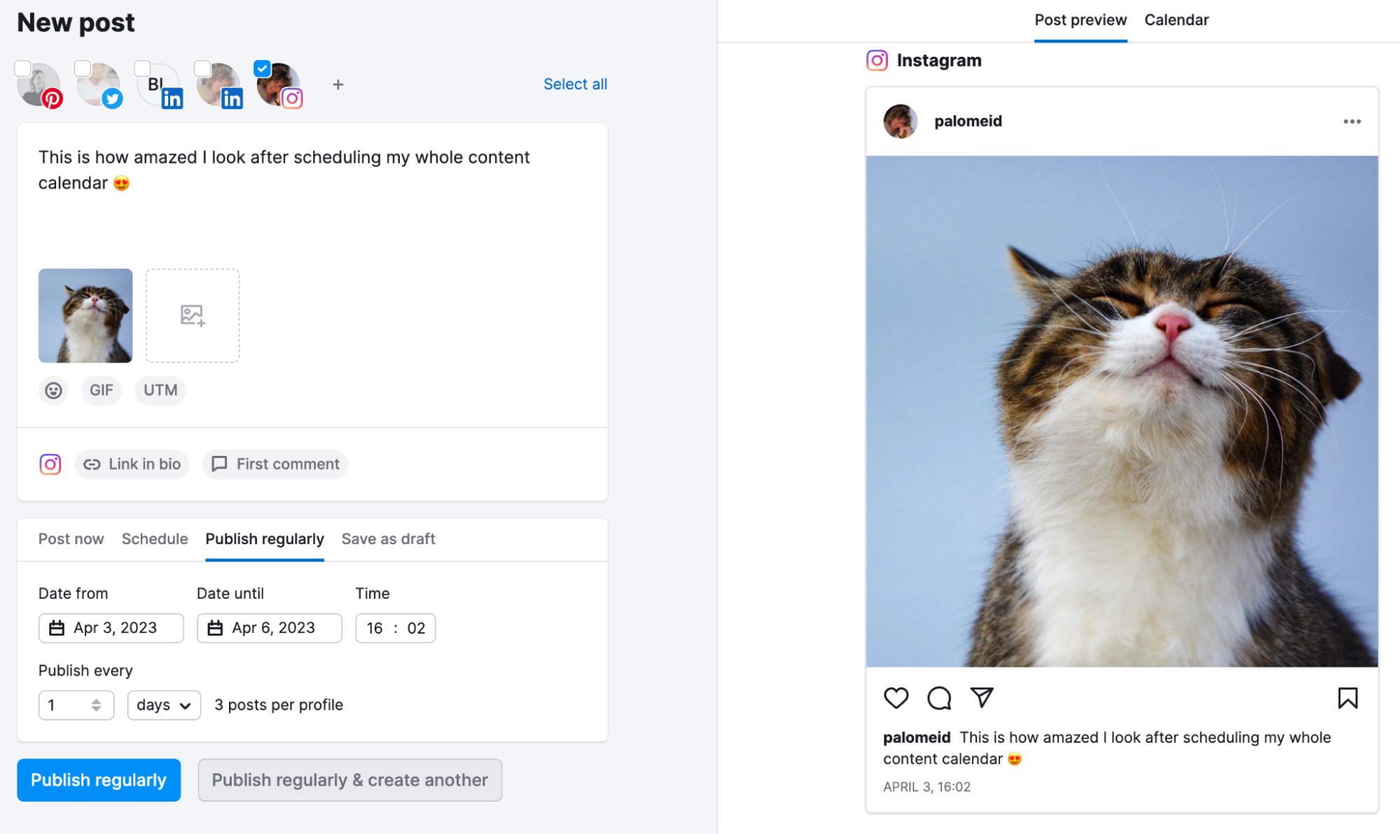 Pré-visualização de Post do Instagram na Ferramenta